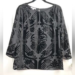 Talbots Black Velvet Flocked Top M